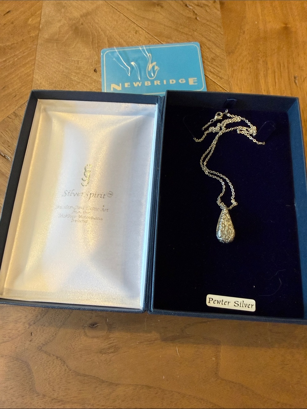 Newbridge Teardrop Pendant Necklace in Pewter Silver